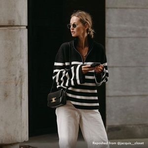 & Other Stories Black and White Striped Cowl Sweater